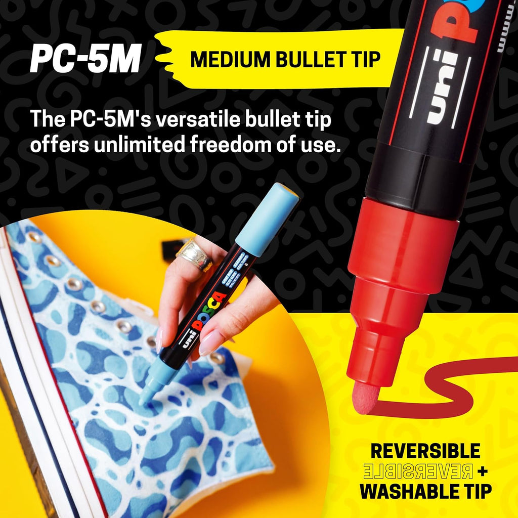 Paint Markers, 5M Medium Acrylic Markers with Reversible Tips, Artist Recommended For Gifts, Fabric, Metal, Glass