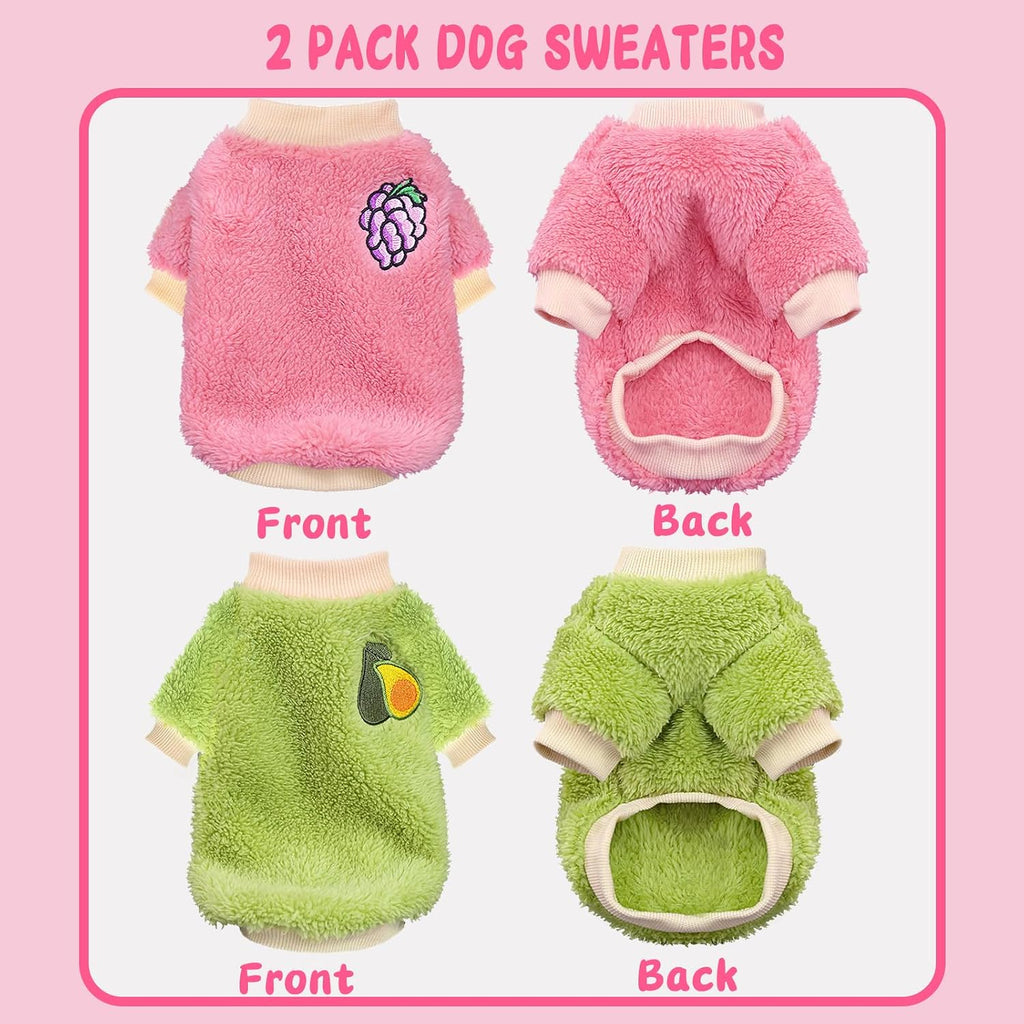 XXS Dog Sweaters for Small Dogs Girl, 2 Pack Warm Fleece Dog Sweater for Winter, Cute Puppy Clothes Small Doggie Coat
