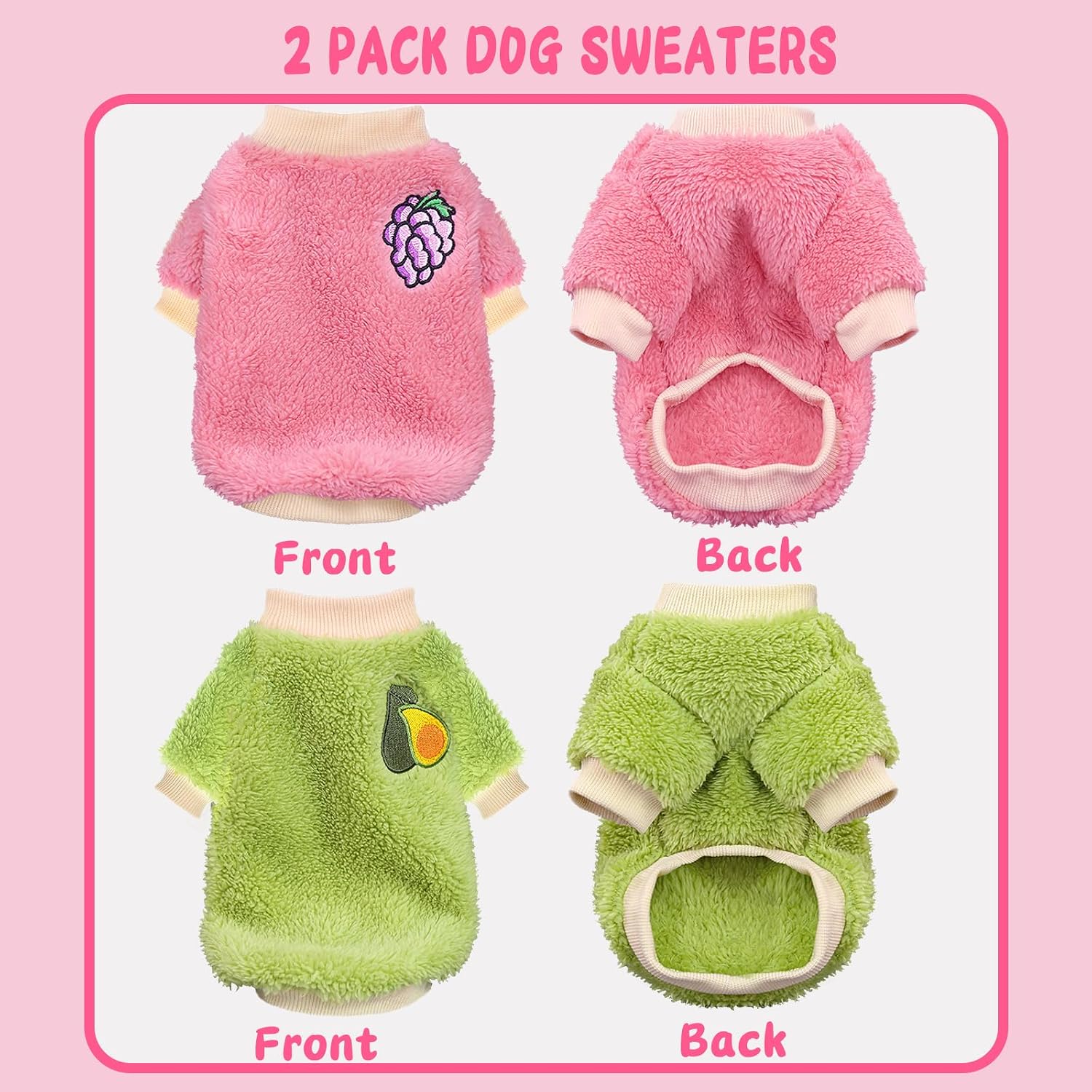 XXS Dog Sweaters for Small Dogs Girl, 2 Pack Warm Fleece Dog Sweater for Winter, Cute Puppy Clothes Small Doggie Coat