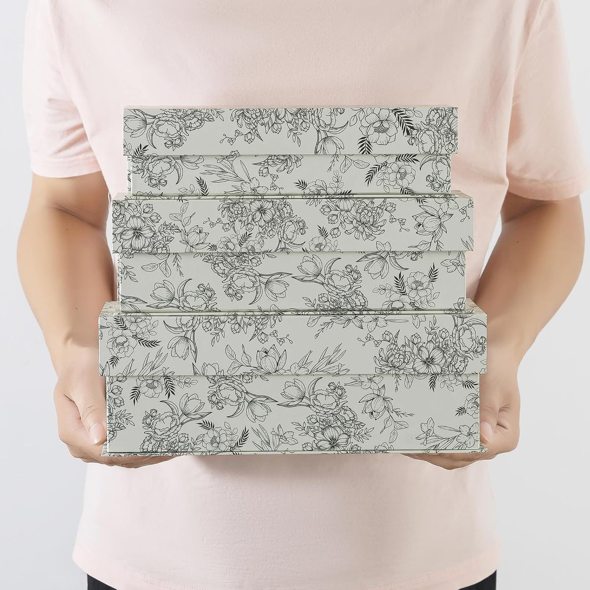 Decorative Storage Boxes with Lids, Set of 3, Elegant Floral