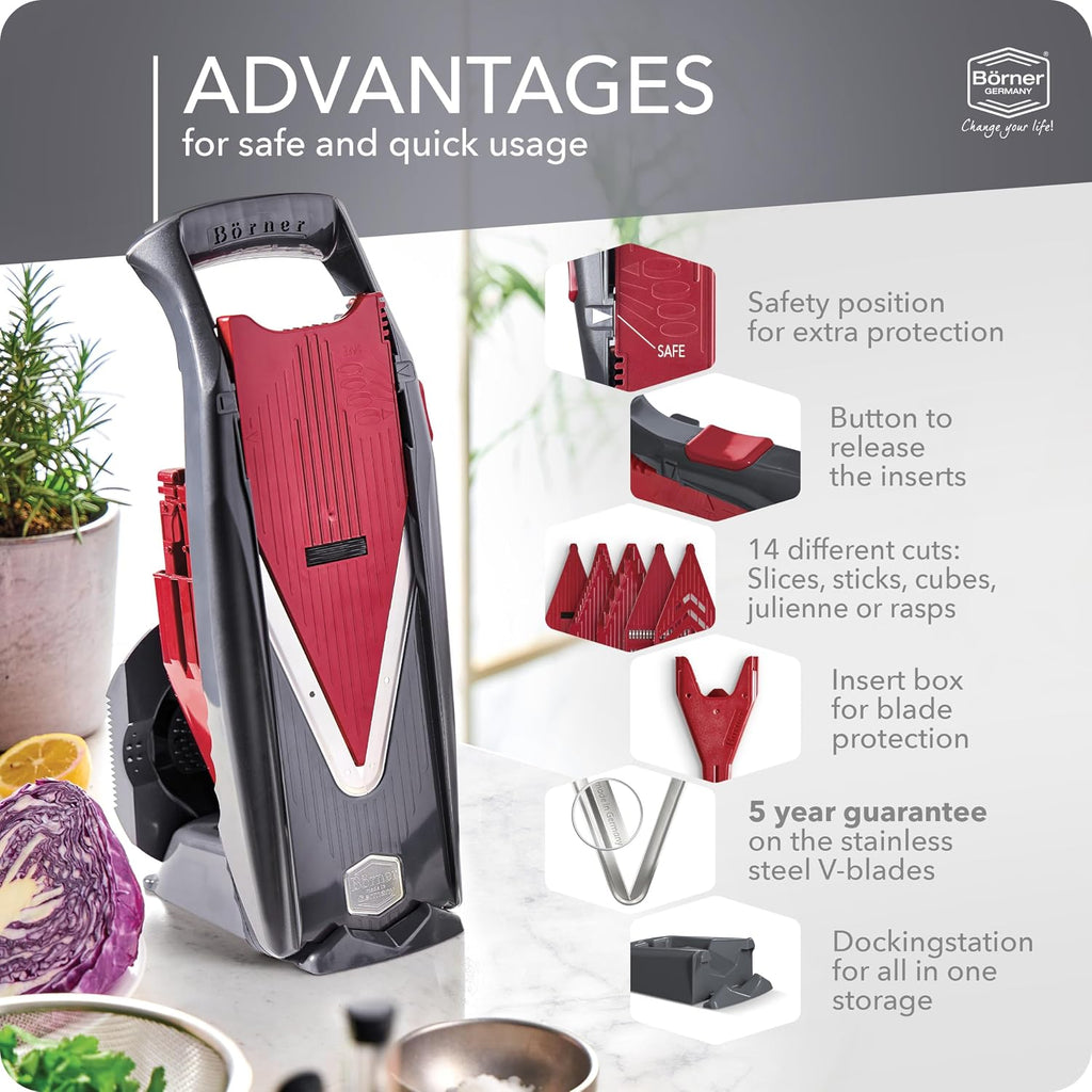 Mandoline Slicer Vital (Profi Set) • Vegetable Slicer with Stainless Steel V-Blade & Dressing Function • 12 Cutting