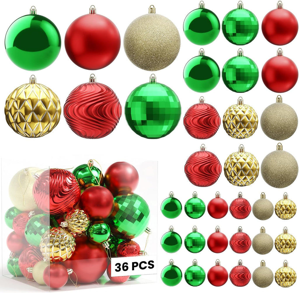Christmas Tree Ornaments - 36 PCS Shatterproof Christmas Ball Ornaments Set for Holiday, Wreath & Party Decorations