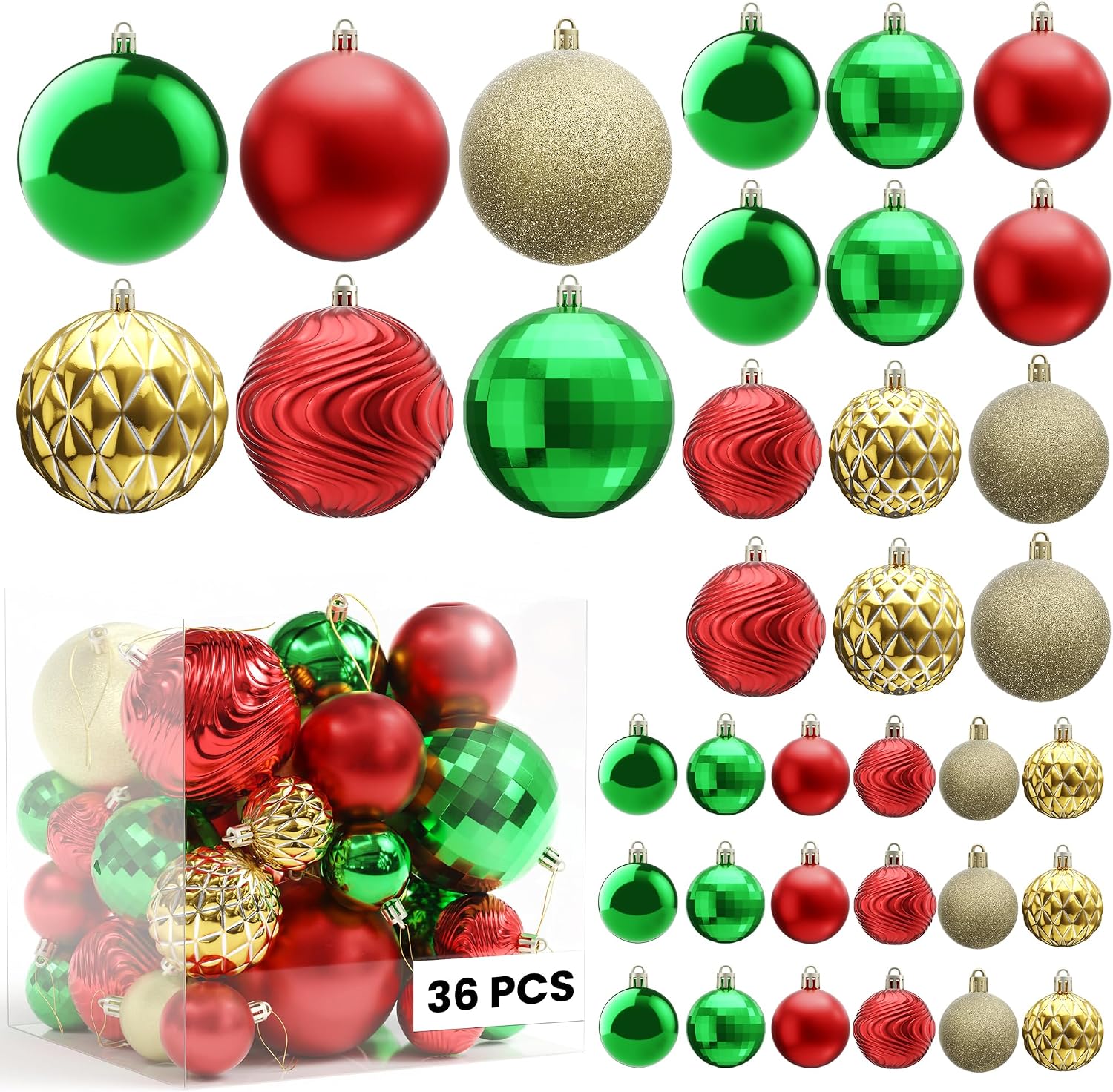 Christmas Tree Ornaments - 36 PCS Shatterproof Christmas Ball Ornaments Set for Holiday, Wreath & Party Decorations