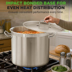 Stainless Steel Stock Pot with Lid 40 Qt | Non-Reactive 8/8 Interior Induction Pot with Even Heat Base | Compatible