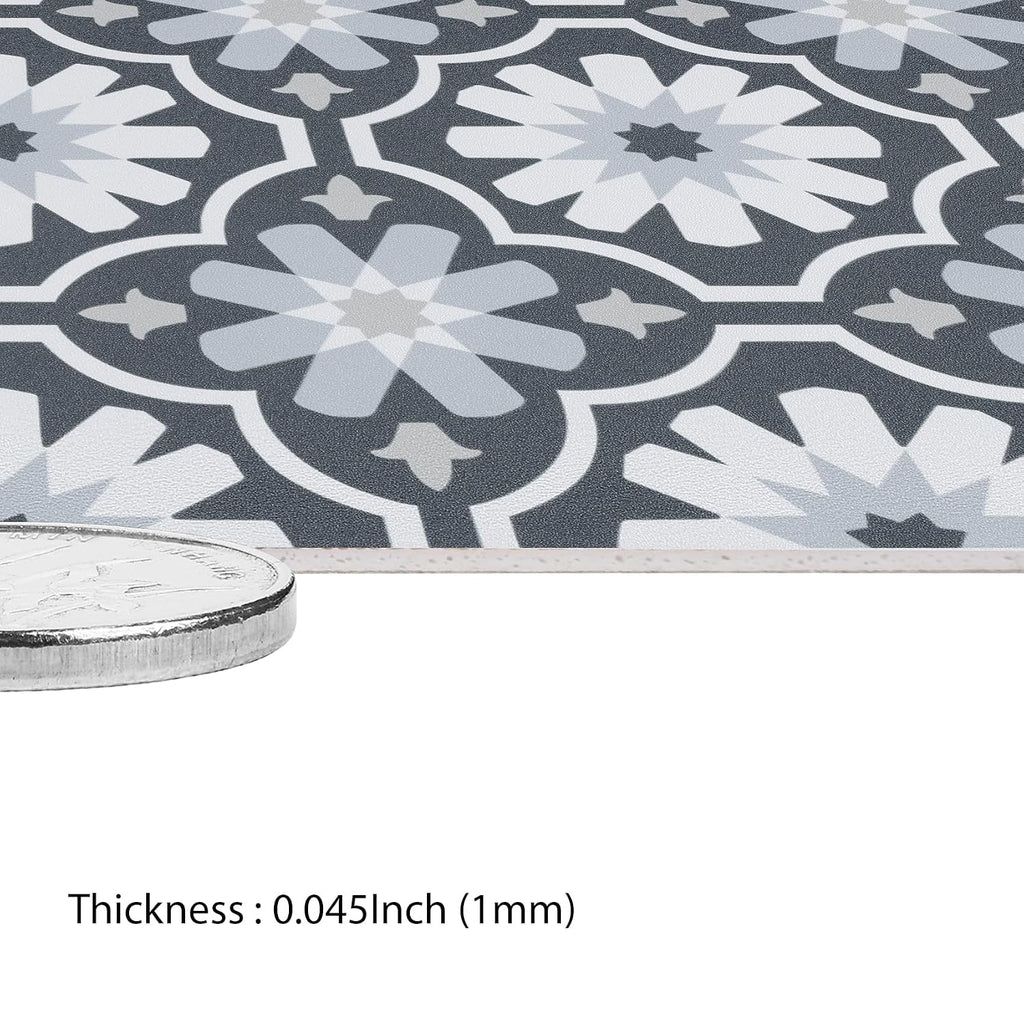 12x177 Peel and Stick Floor Tile Dark Blue and White Linoleum Flooring Roll Moroccan Waterproof Self Adhesive Retro