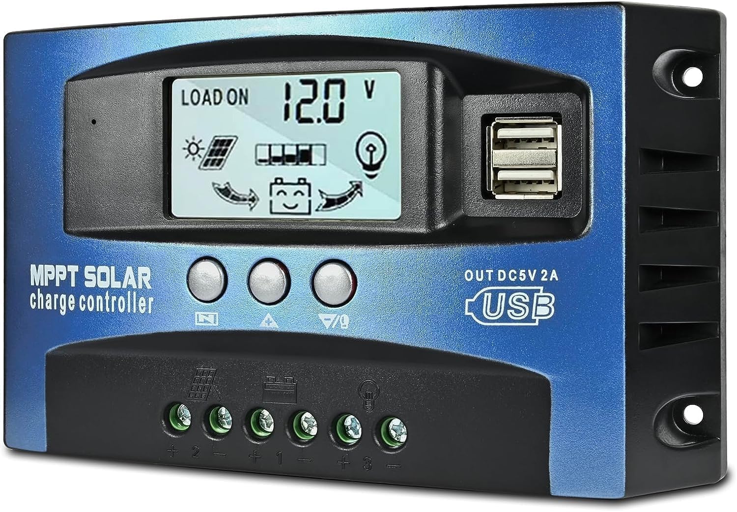 30A MPPT Solar Charge Controller with Auto Parameter LCD Display | 12V/ 24V Solar Panel Regulator with Dual USB Port
