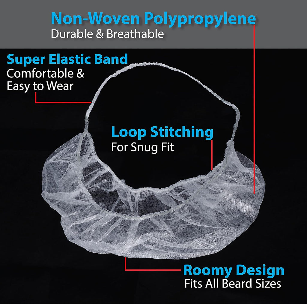 Disposable Beard Covers Protector, 19x9, White, 100 Pack