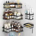 Corner Shower Caddy 5 Pack Adhesive Stainless Steel Organizer Black | Shower Shelves with Soap Rack Toothbrush