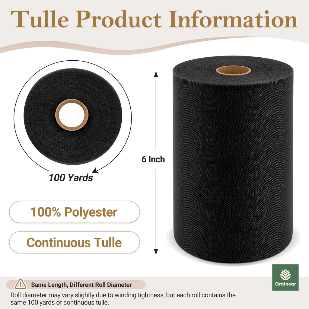 Black Tulle Fabric Roll 6 Inch x 100 Yards Tulle Ribbon
