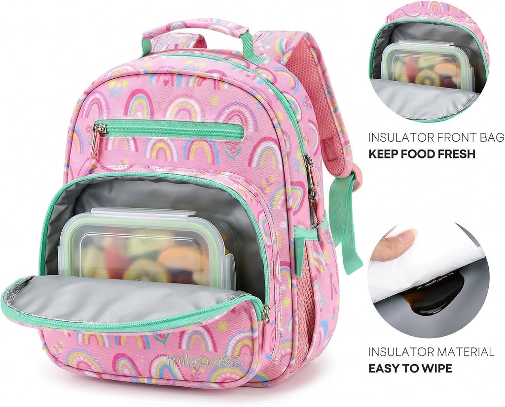 Girls Backpack 5-8: Lightweight Kids Backpacks for Girls - Girl Bookbag for Elementary School - Rainbow Pink