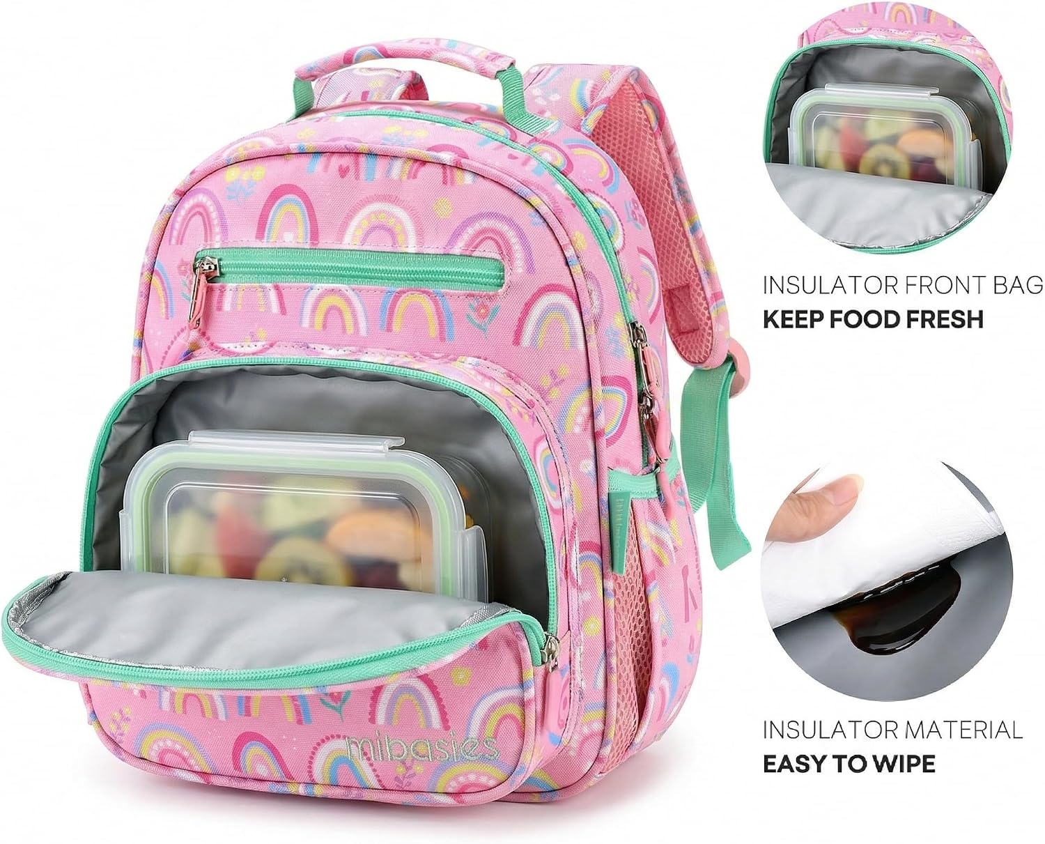 Girls Backpack 5-8: Lightweight Kids Backpacks for Girls - Girl Bookbag for Elementary School - Rainbow Pink