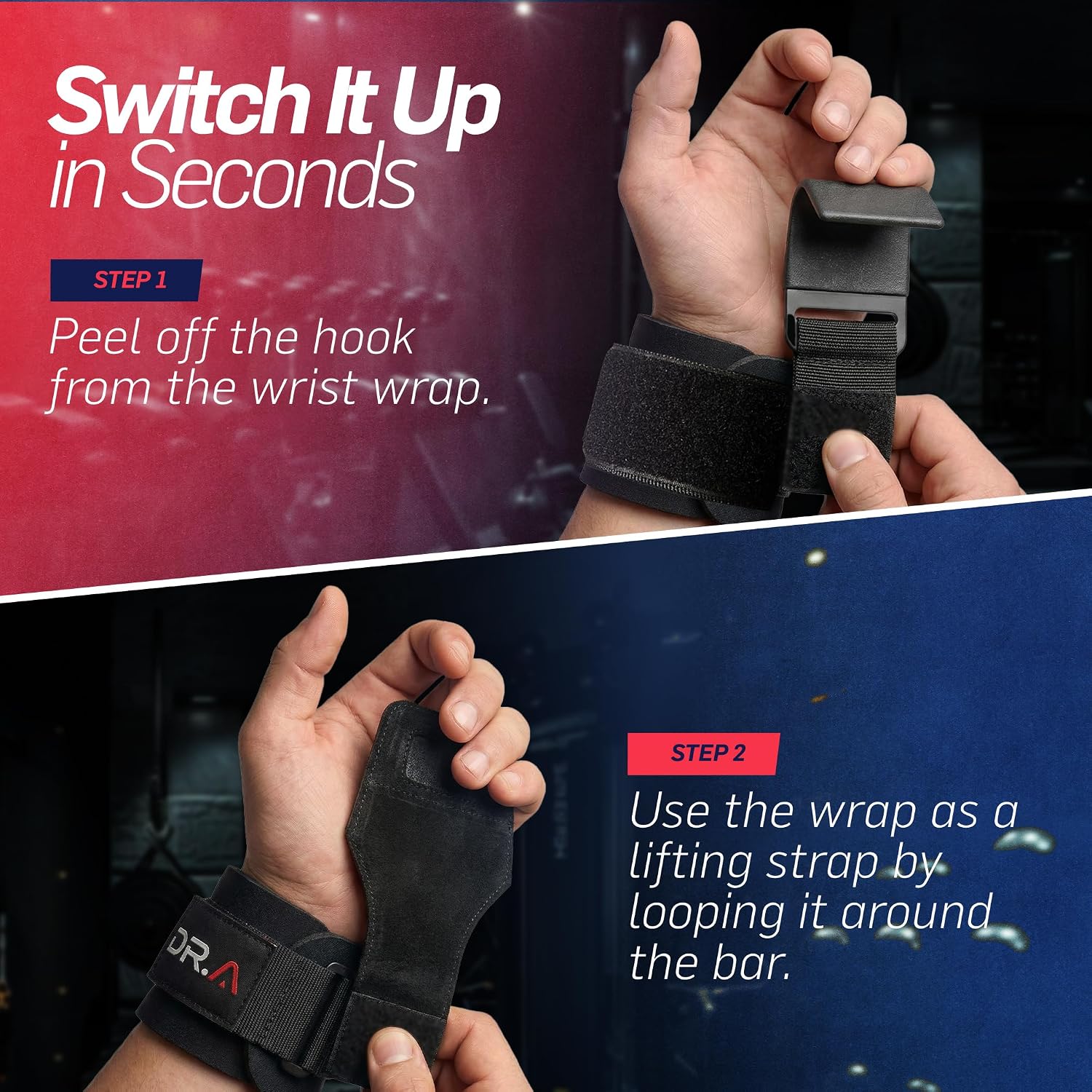 Doctor Developed 3-in-1 Lifting Straps, Hooks & Wrist Wraps - Switch Between Modes in Seconds - Heavy Duty Grips for