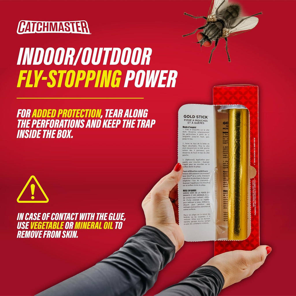 Gold Stick 4-Pack, Sticky Hanging Fly Traps Indoor & Outdoor | Includes a food-based lure to draw flies; reflective