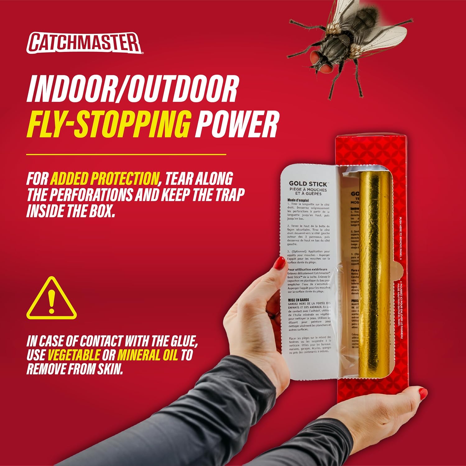 Gold Stick 4-Pack, Sticky Hanging Fly Traps Indoor & Outdoor | Includes a food-based lure to draw flies; reflective