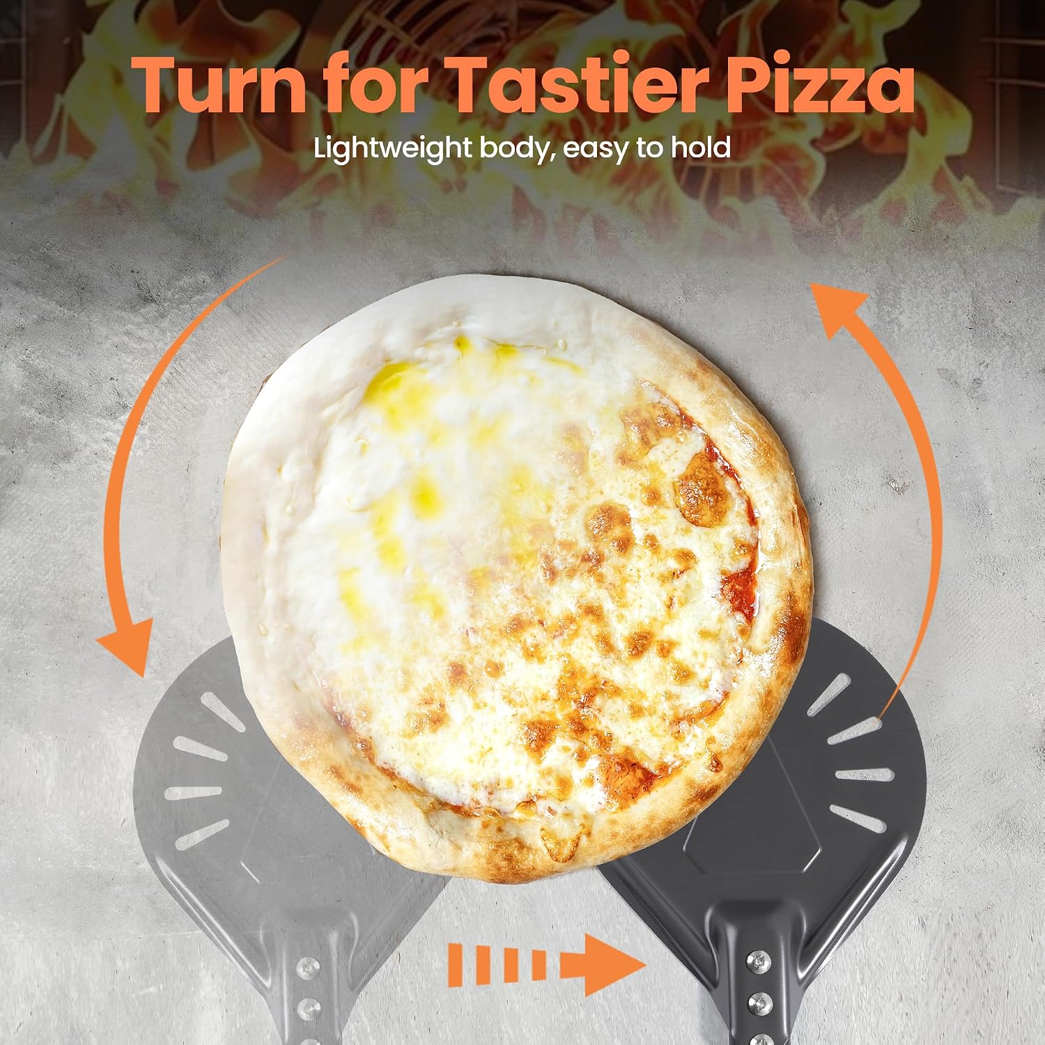 7” Pizza Turning Peel - Extra Long Handle Pizza Turner - Restaurant-Grade Aluminum Perforated Pizza Peel Lightweight
