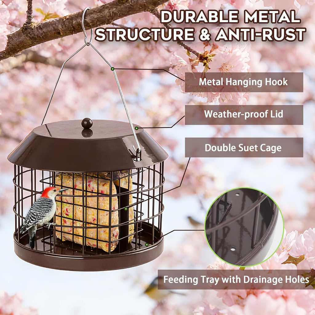 Squirrel Proof Suet Bird Feeders for Outdoors Hanging, Brown