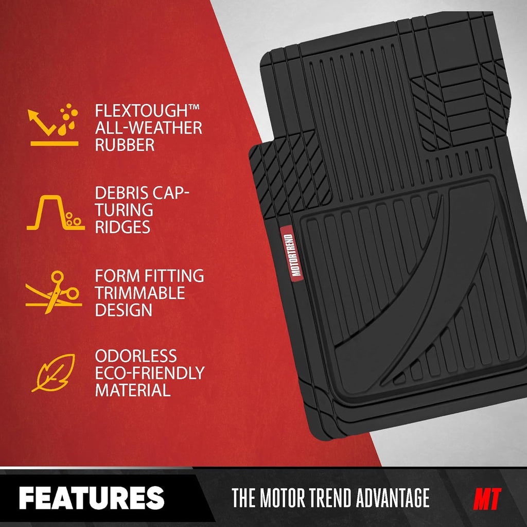 FlexTough Advanced Heavy Duty Black Rubber Car Floor Mats & Cargo Liner for SUV & Car Full Set - Universal Trim to