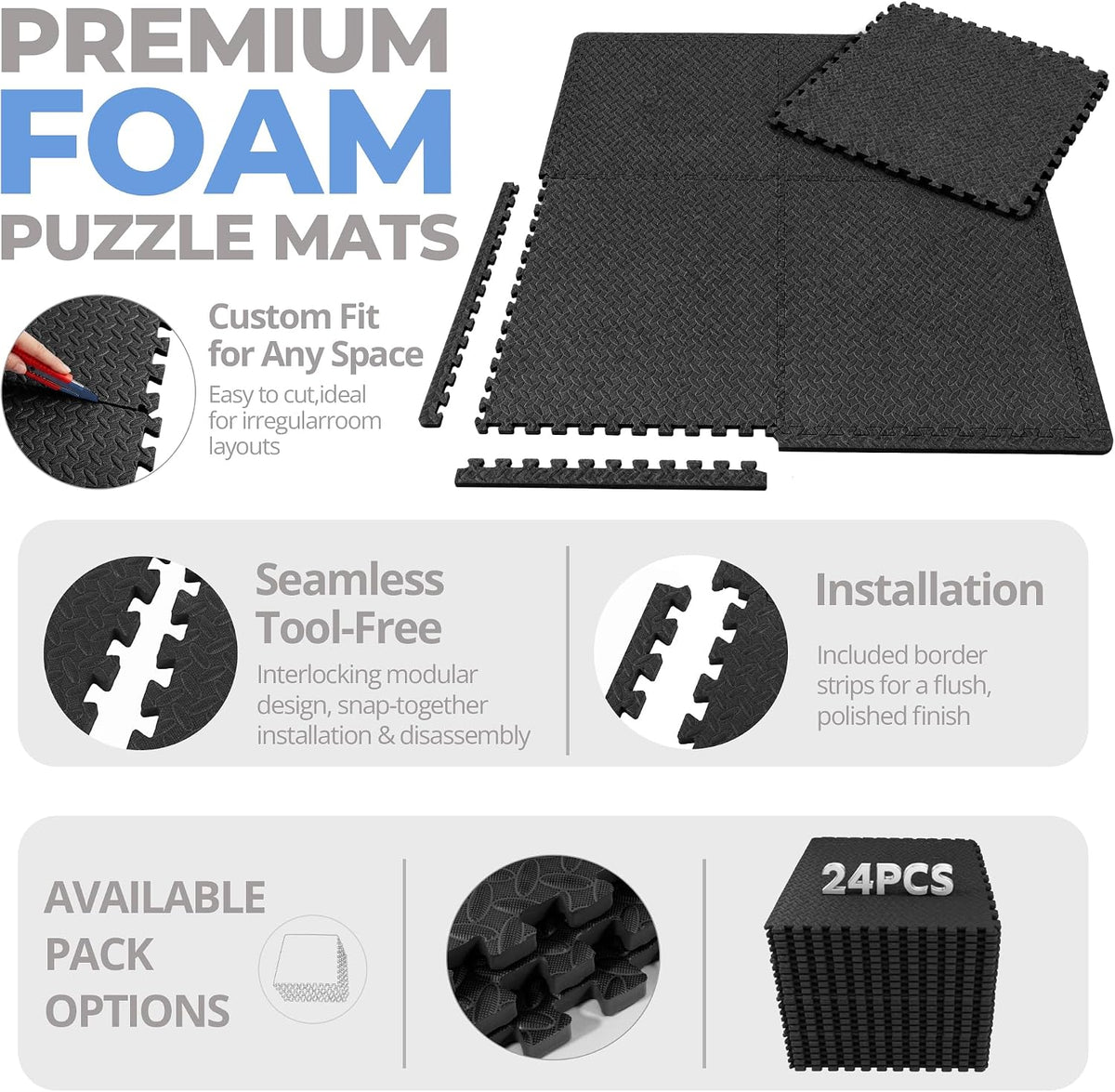 Puzzle Exercise Mat, 3/4 Inch EVA Interlocking Foam Gym Flooring for Home Gym, Garage, Apartments, High-Density
