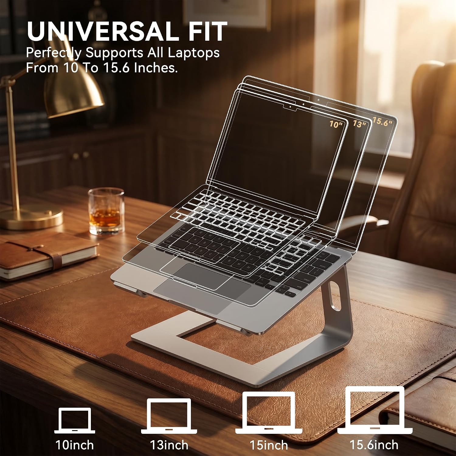 Laptop Stand, Aluminum Computer Riser, Ergonomic Laptops Elevator for Desk, Metal Holder Compatible with 10 to 15.6