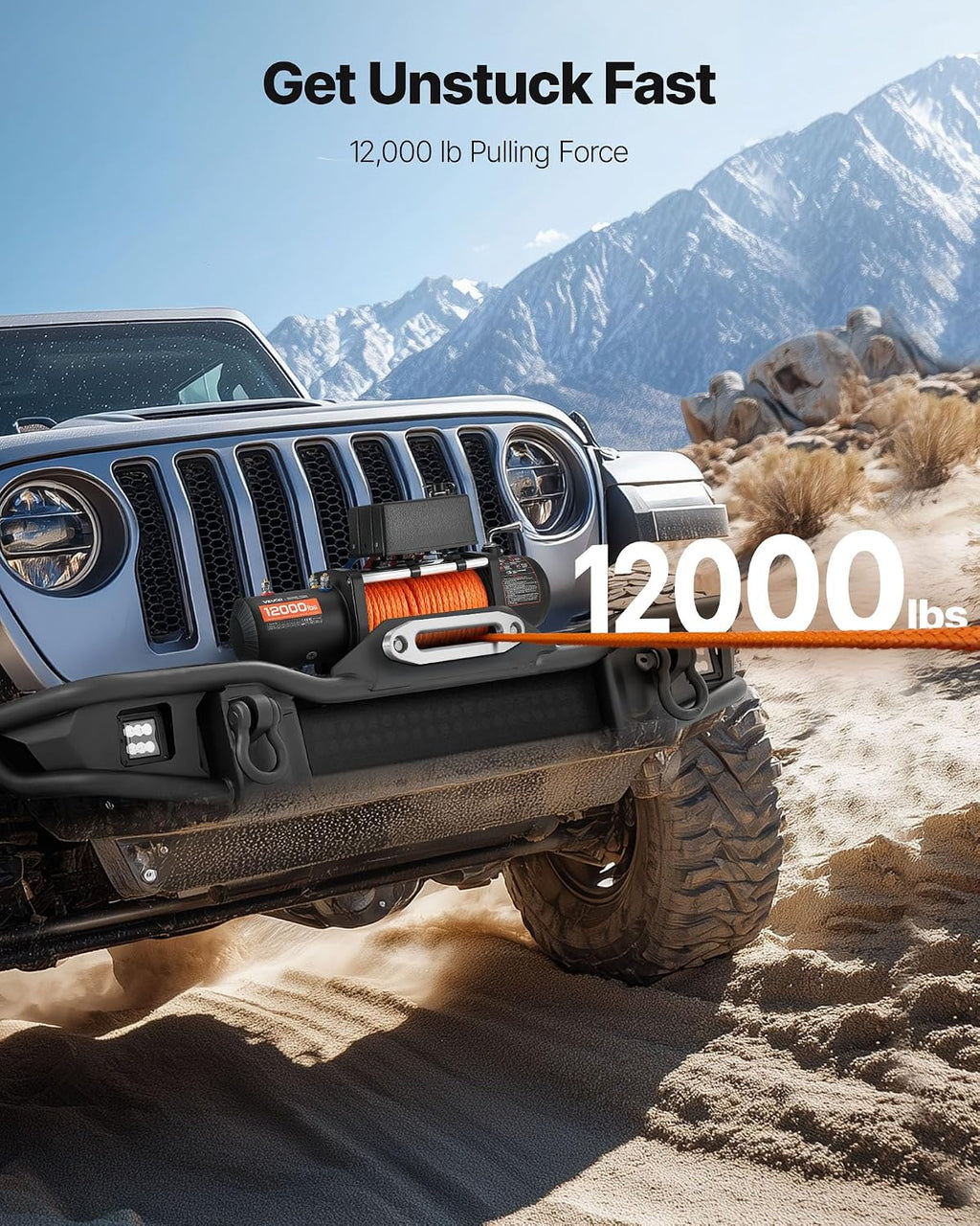 Electric Winch, 12000 lbs Load Capacity, 12V DC Truck Winch with Φ0.36 in x 75.5 ft Synthetic Rope, Wireless & Wired
