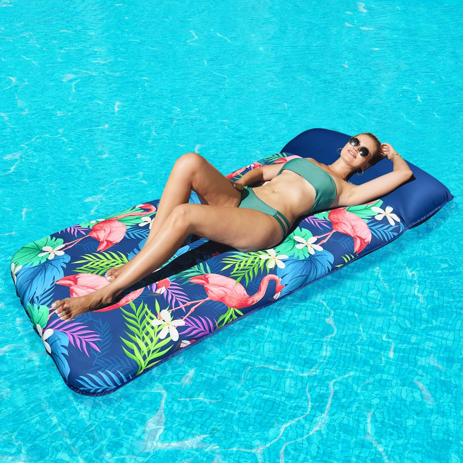Oversized Pool Floats Adults - 72" x38'' X-Large Fabric Covered Tanning Pool Lounger, Inflatable Pool Float with