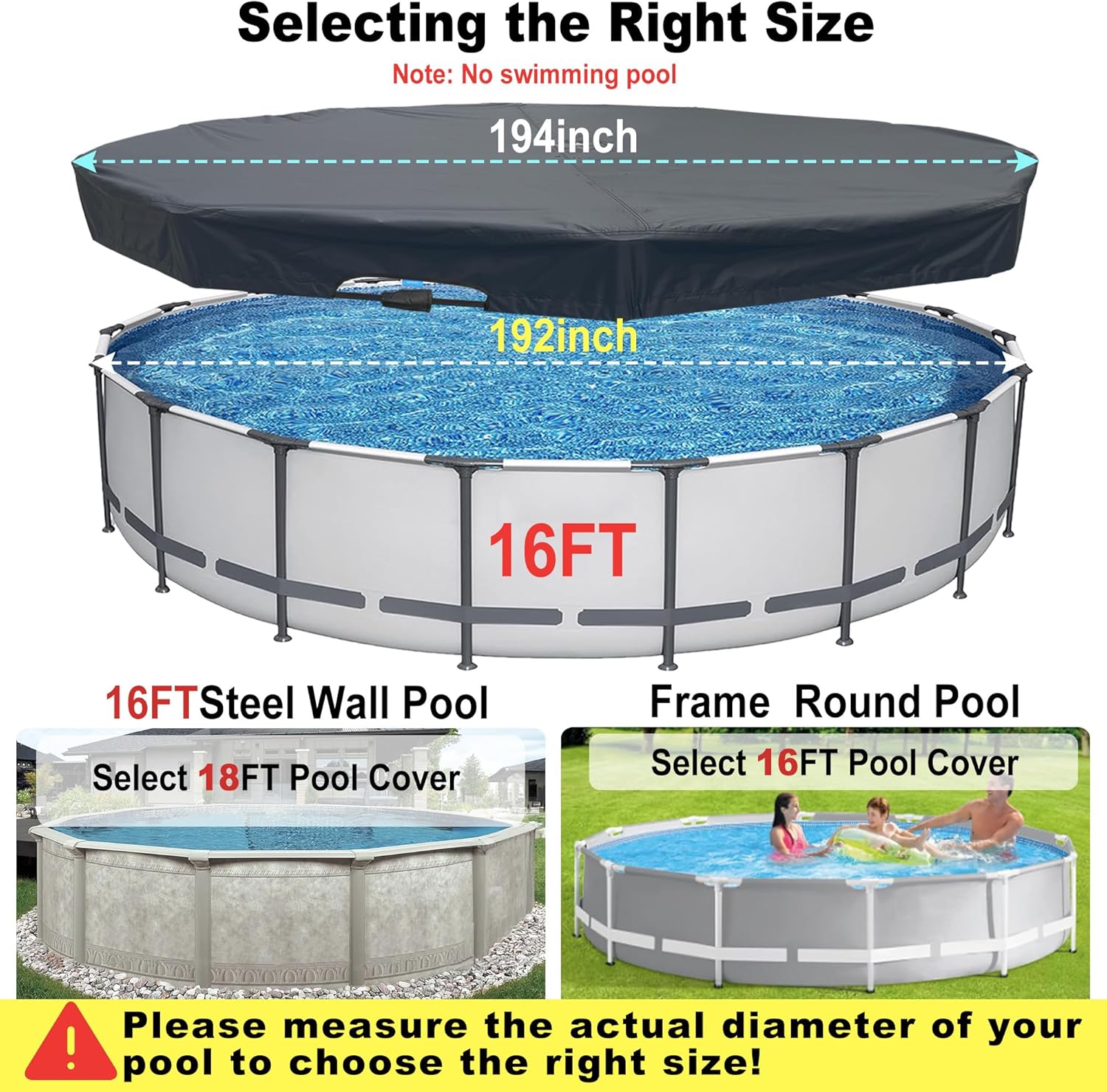 16Ft Round Pool Cover, Prevents Water Accumulation Above Ground Pool Cover, Quick Installation and Removal One-Piece