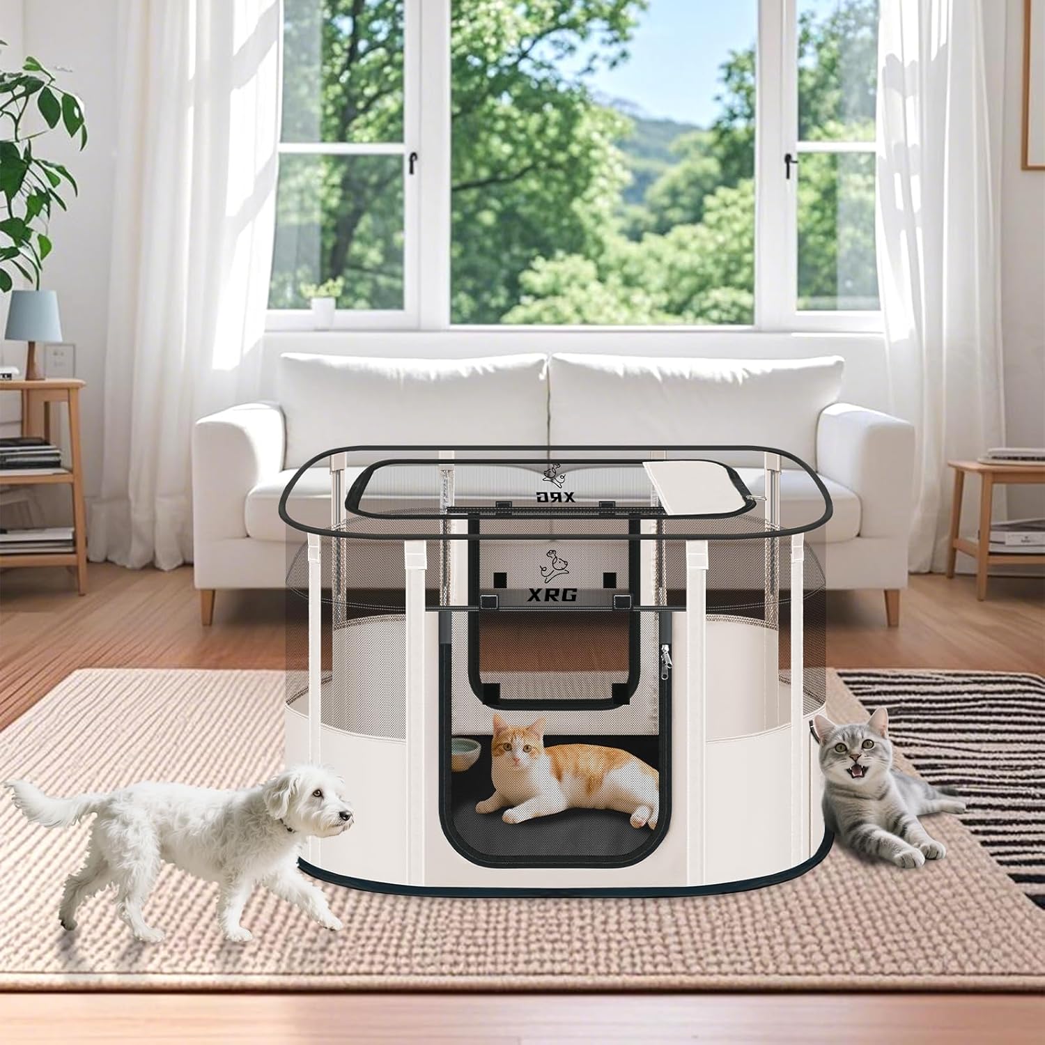 Dog Play Pen with Waterproof pad,Portable Dog Crates for Medium Dogs Kennel Tent,Dog Cages Indoor Breathable Mesh