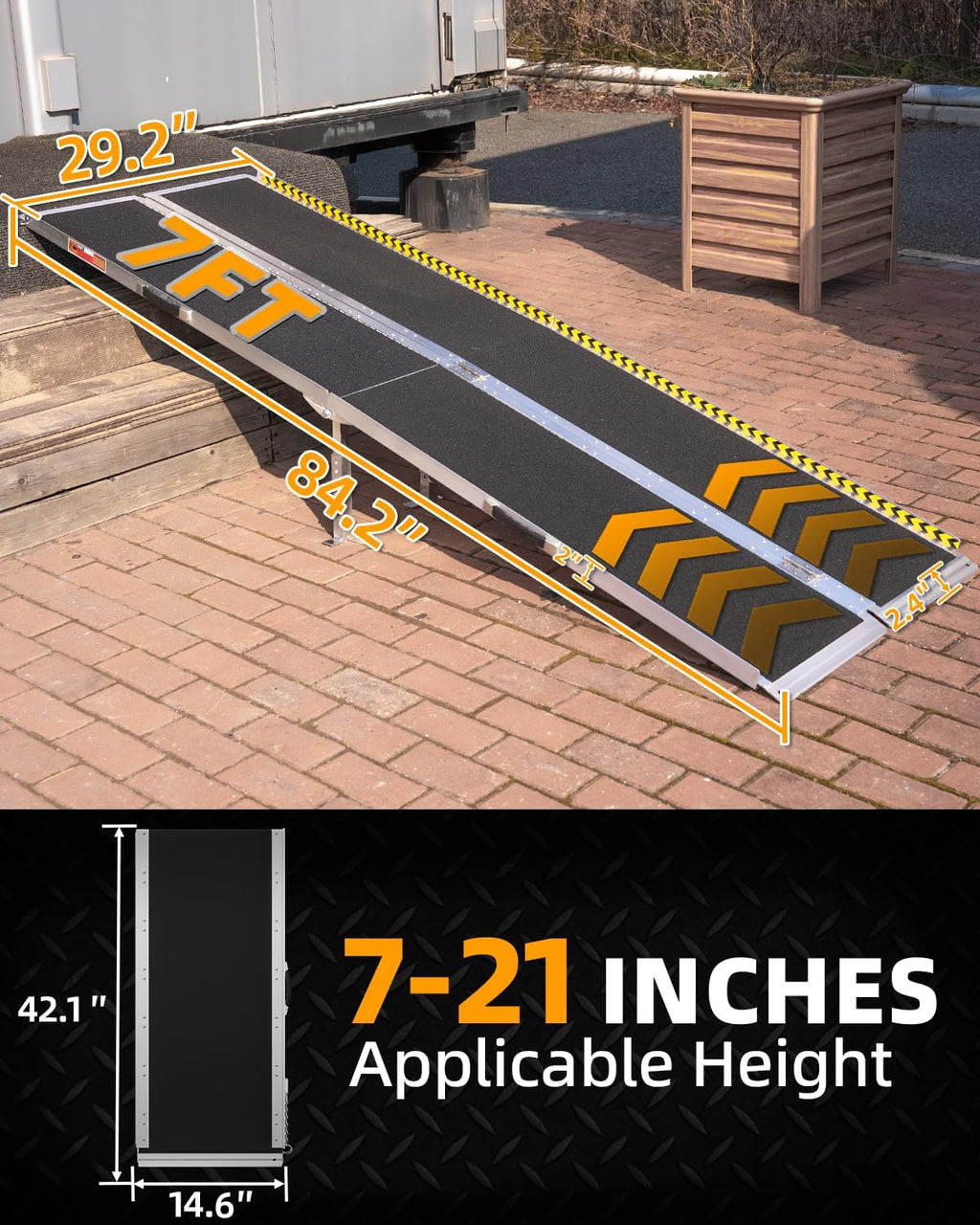 7ft Wheelchair Ramp with 4 Support Legs, Seamless Portable Aluminum Ramps for Wheelchairs for Home Steps & Stairs
