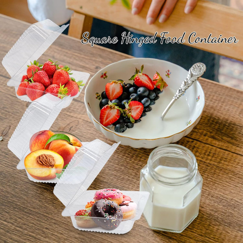 100 Pack Clear Plastic Take Out Container,Square Hinged Food Container,Dessert Clamshell Containers with Lids for