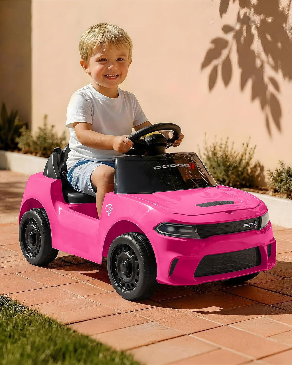 Licensed Dodge Electric Ride on Car for Kids, Ride on Toy for Toddler Aged 1-3 w/Music & Horn - Rose Pink