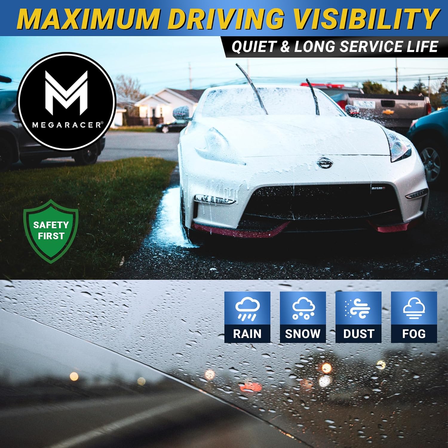Premium Silicone Carbon Fiber Windshield Wiper Blades 22" & 22" - Patented All-Season, Quiet & Smooth Streak-Free