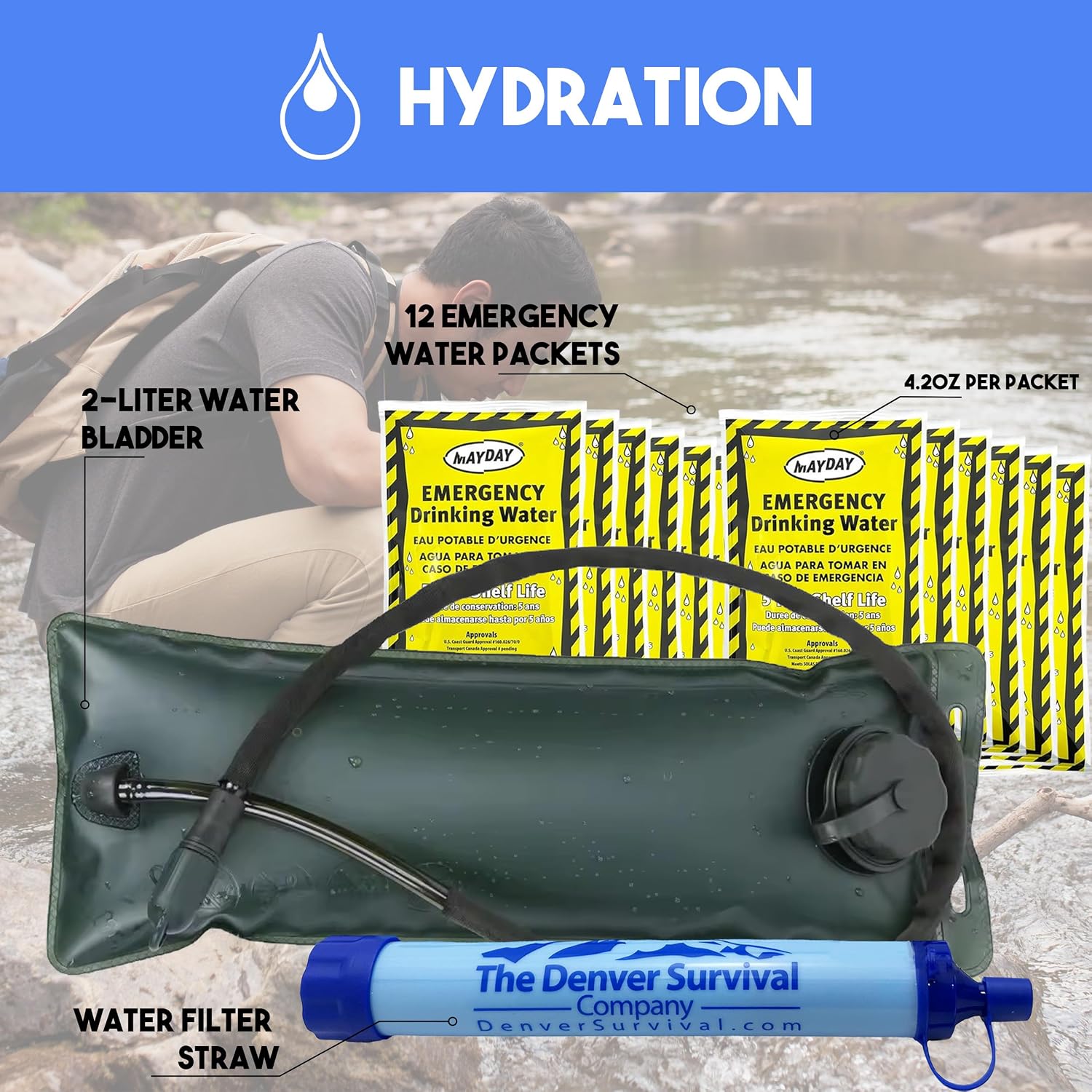 Denver: Premium 72 Hour Survival Backpack with Supplies - 2024 Model Bug Out Bag Backpack - Upgraded Go Bag Emergency