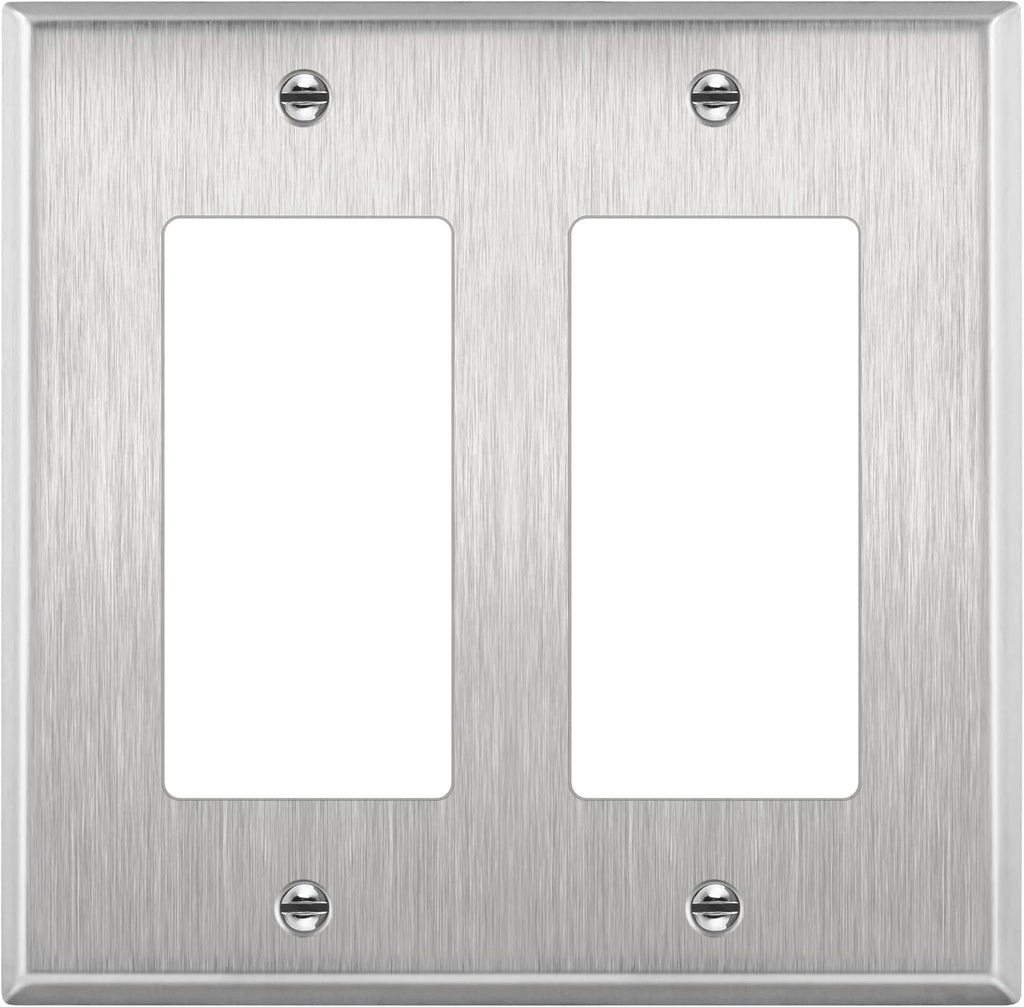 ENERLITES Decorator Switch or Receptacle Metal Wall Plate, 2-Gang, Silver