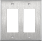 ENERLITES Decorator Switch or Receptacle Metal Wall Plate, 2-Gang, Silver