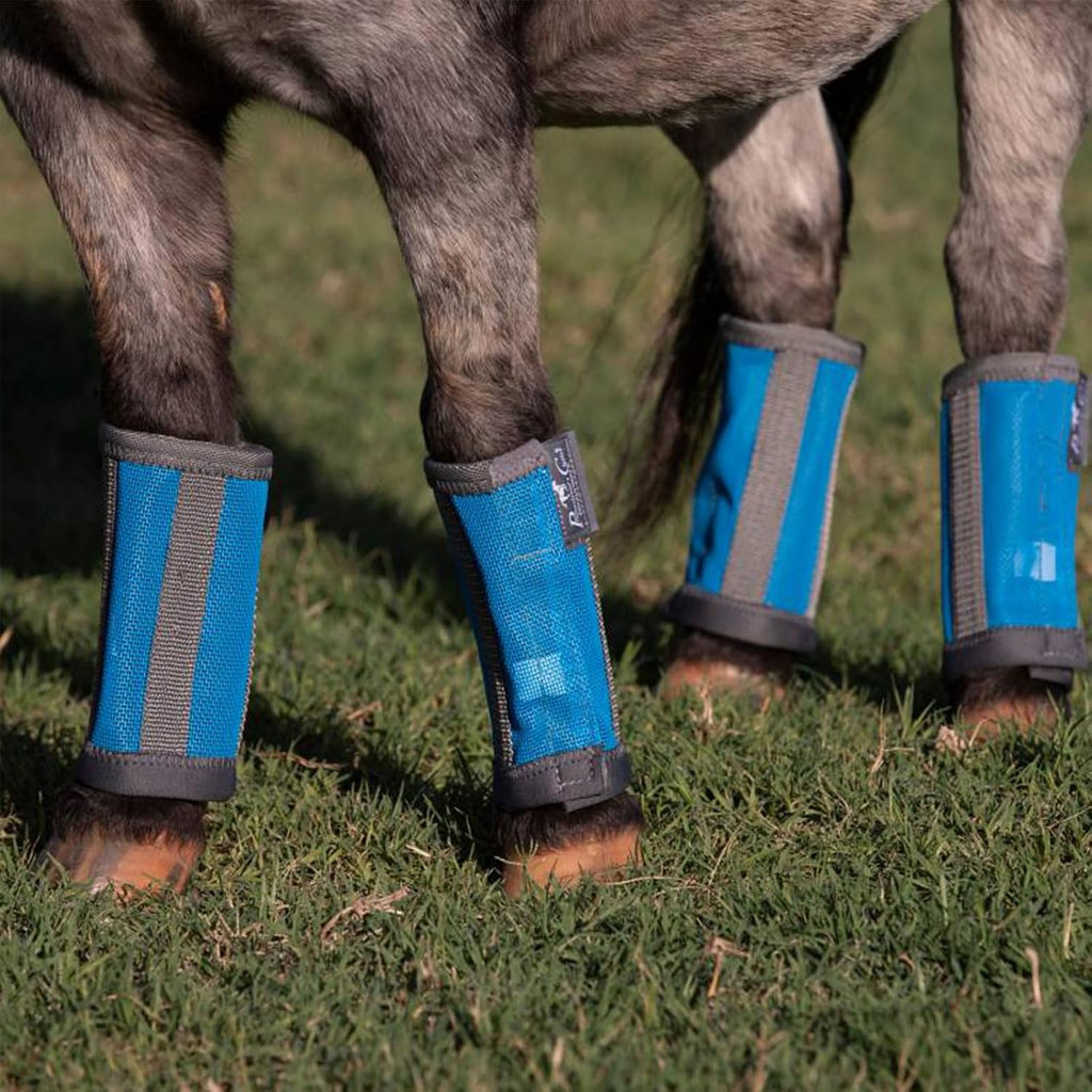 Deluxe Fly Boots - 4 Pack Horse Leg Protection Covers, Pacific Blue, Large | Breathable Mesh, Soft Bottom Liner