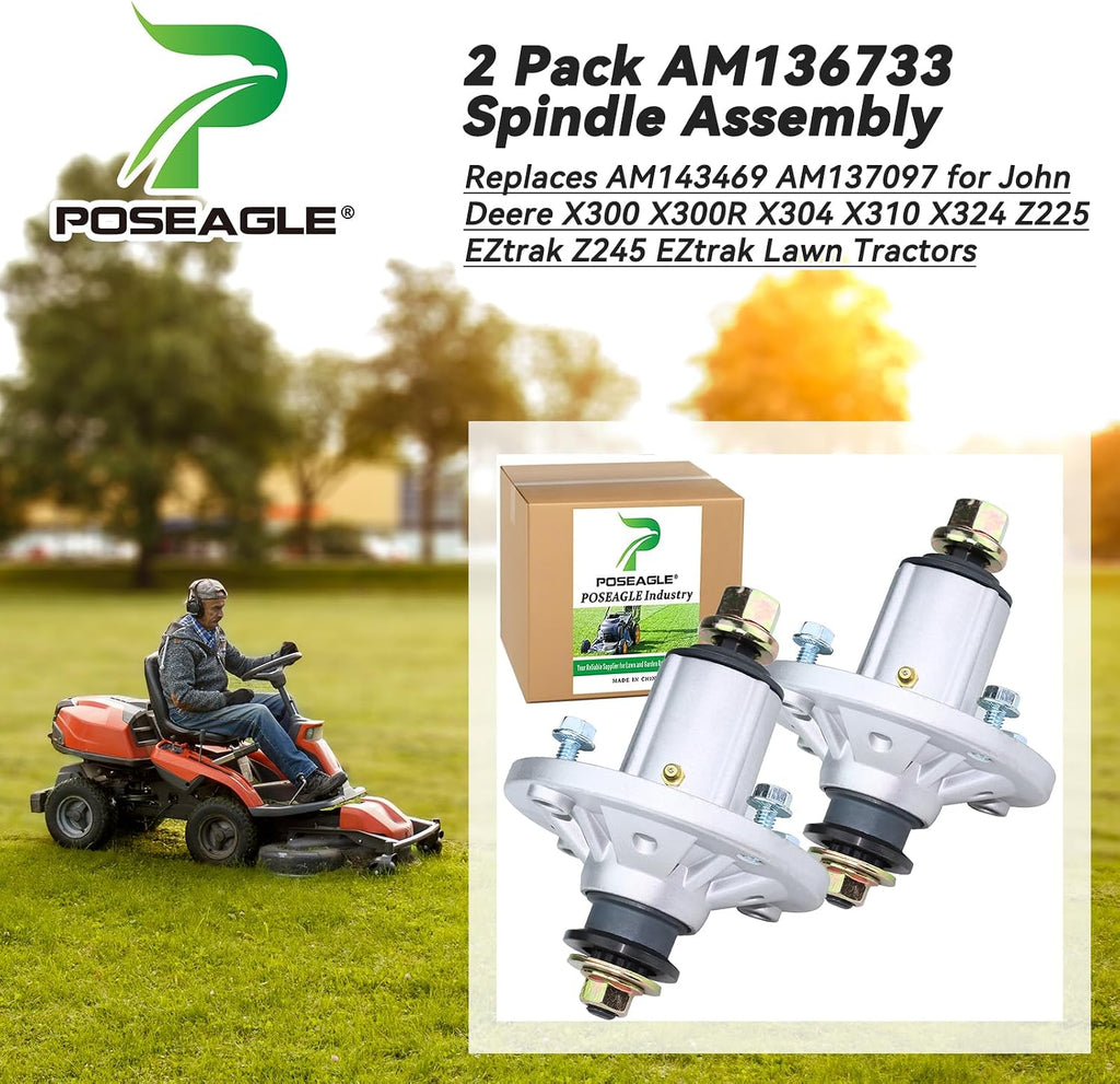 2 Pack AM136733 Spindle Assembly for John Deere X300 Z225 42" Deck