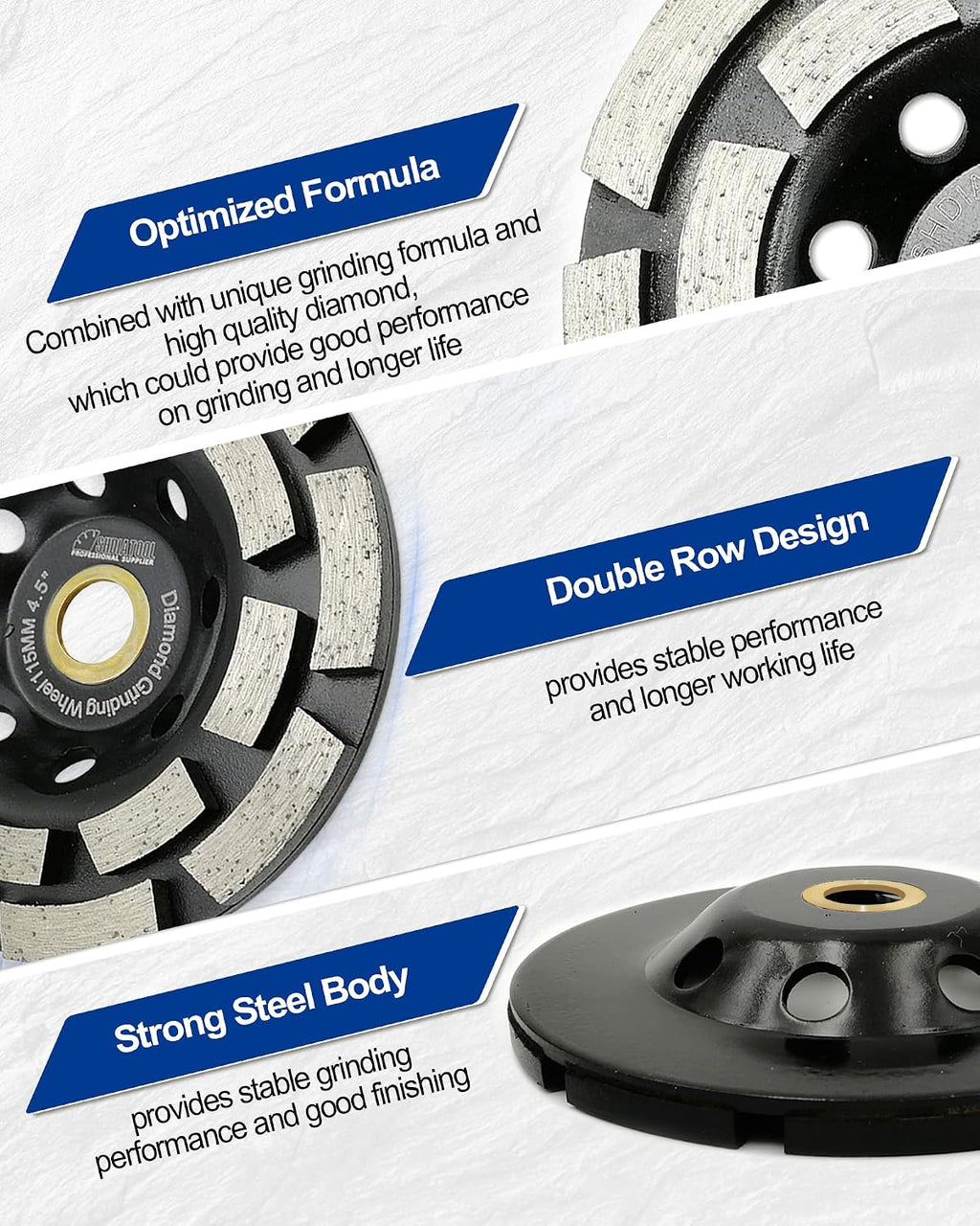 SHDIATOOL 5-Inch Double Row Diamond Grinding Cup Wheel for Concrete
