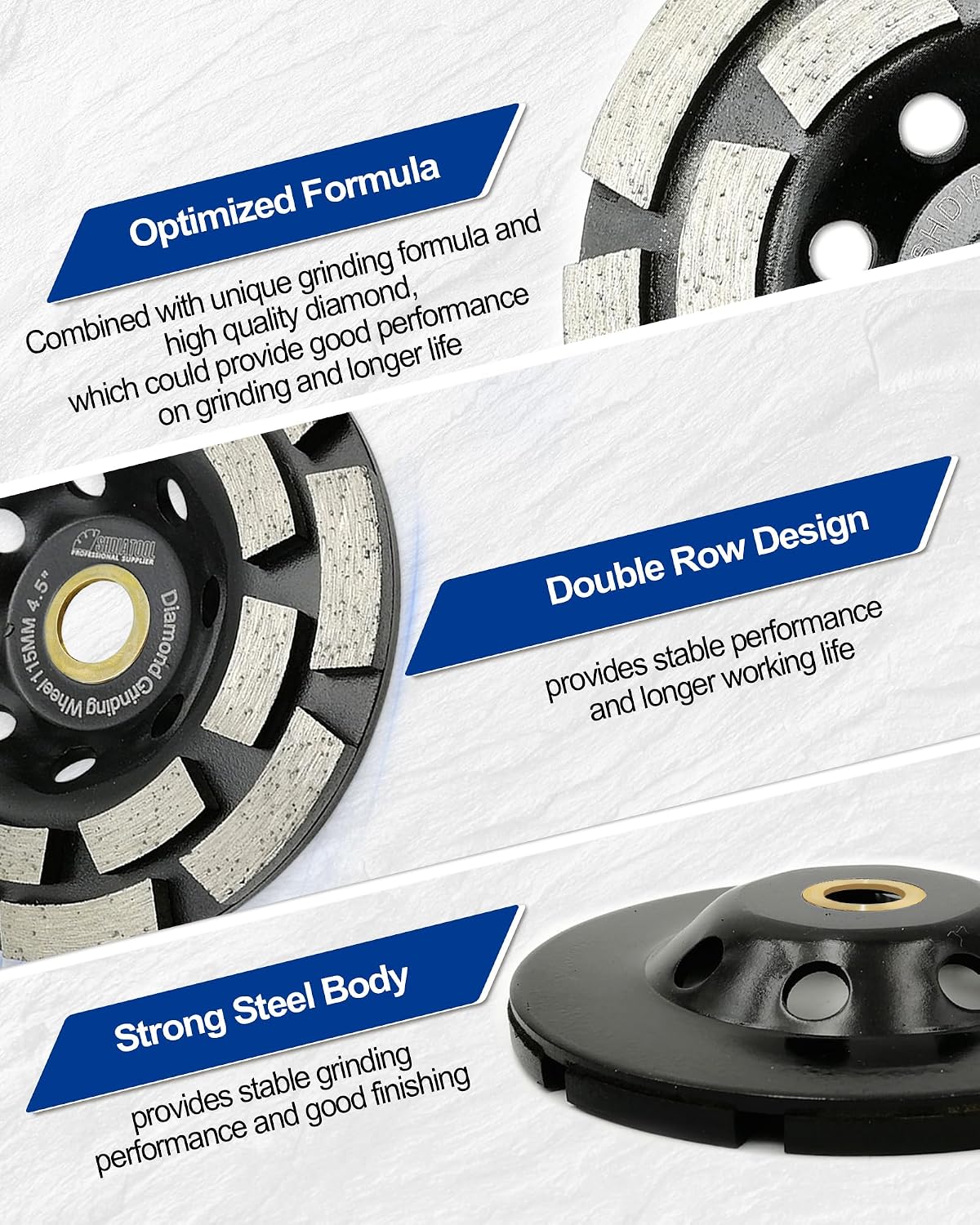 SHDIATOOL 5-Inch Double Row Diamond Grinding Cup Wheel for Concrete