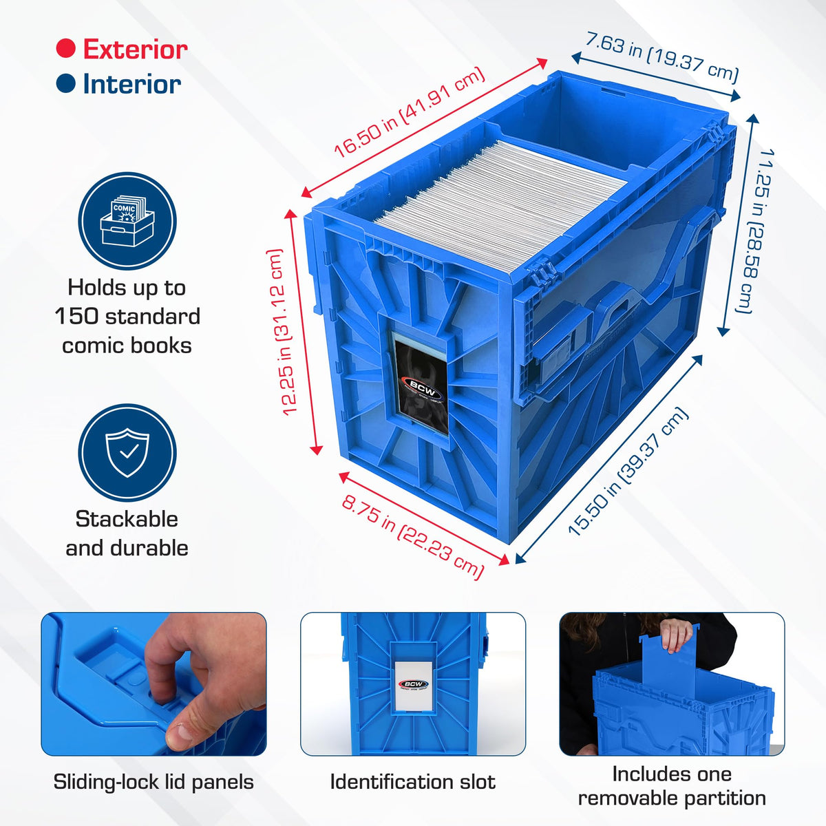 Short Comic Book Bin, Holds 150 Comics Each, Blue, 5 Pack