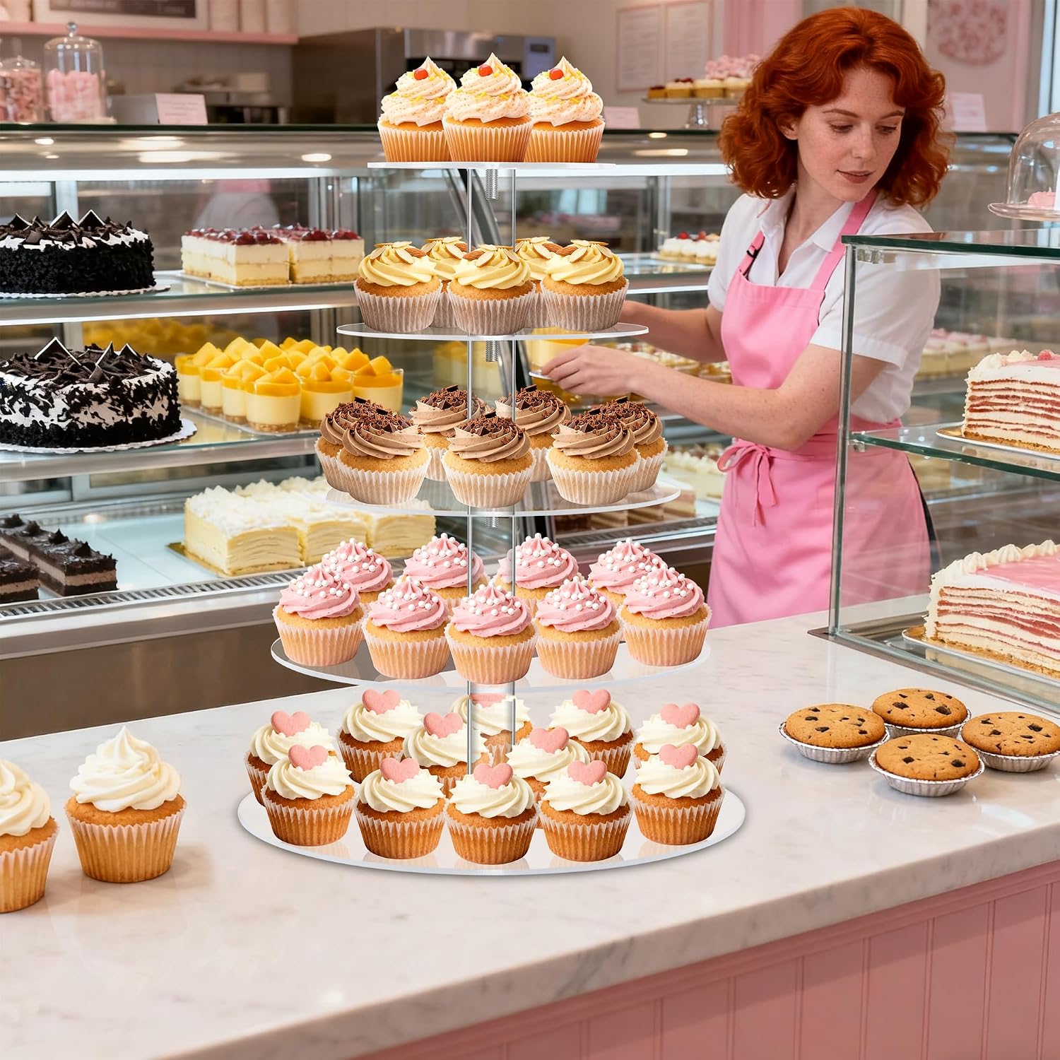 Cupcake Stand for 53 Cupcakes Clear 5 Tier Round Cupcake Tower for Wedding