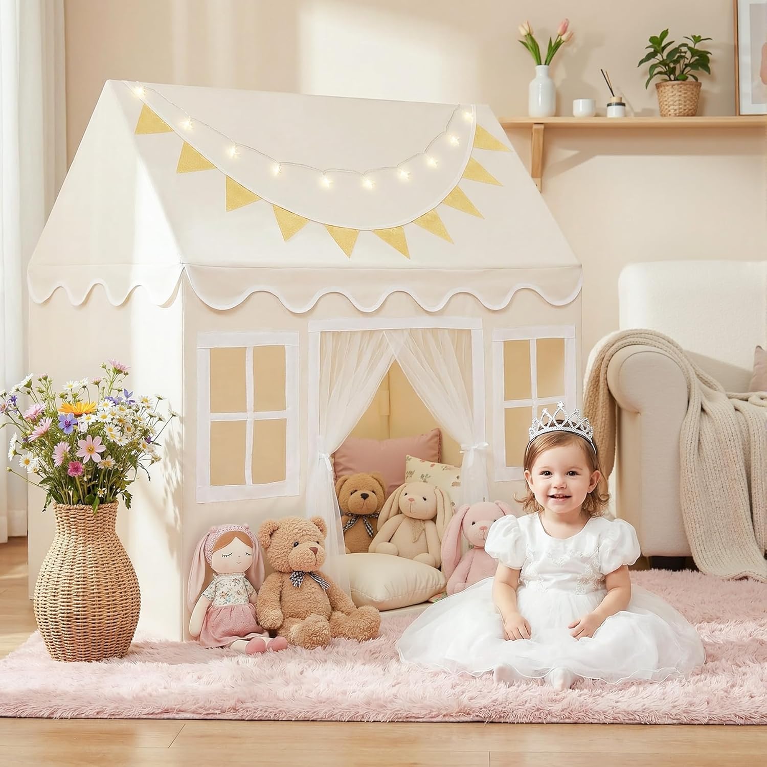 Kids Play Tent with Mat Princess Playhouse for Boy Girls, Toddler Tent Indoor for Kid Birthday Gift Toy, Play House