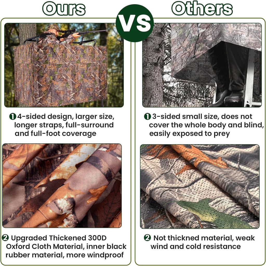 Hunting Tree Stand Blind Cover - 110"x40" Big 2-3 Person Treestand Camo Blind Cover, Universal Camouflage Ground