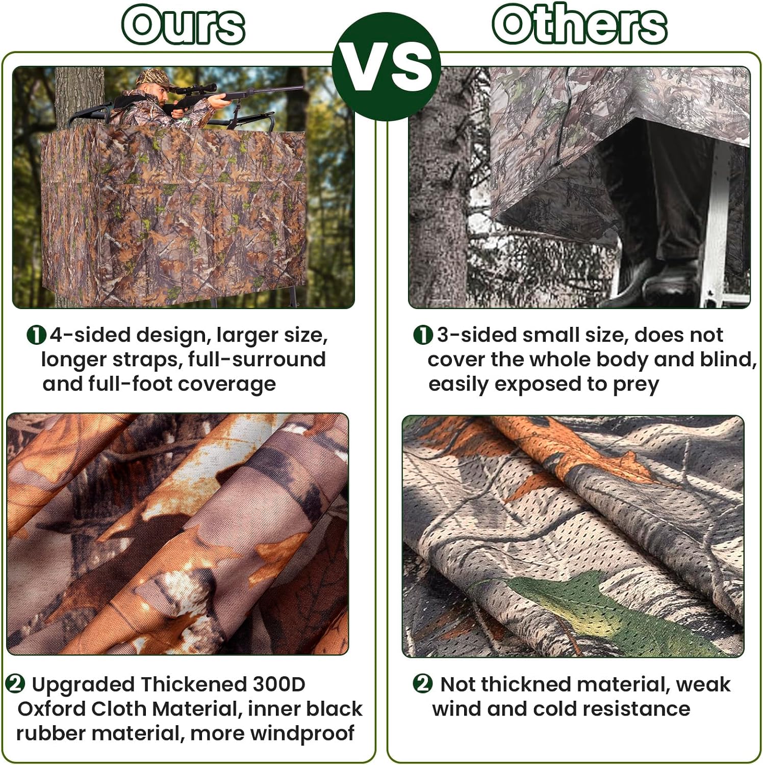 Hunting Tree Stand Blind Cover - 110"x40" Big 2-3 Person Treestand Camo Blind Cover, Universal Camouflage Ground