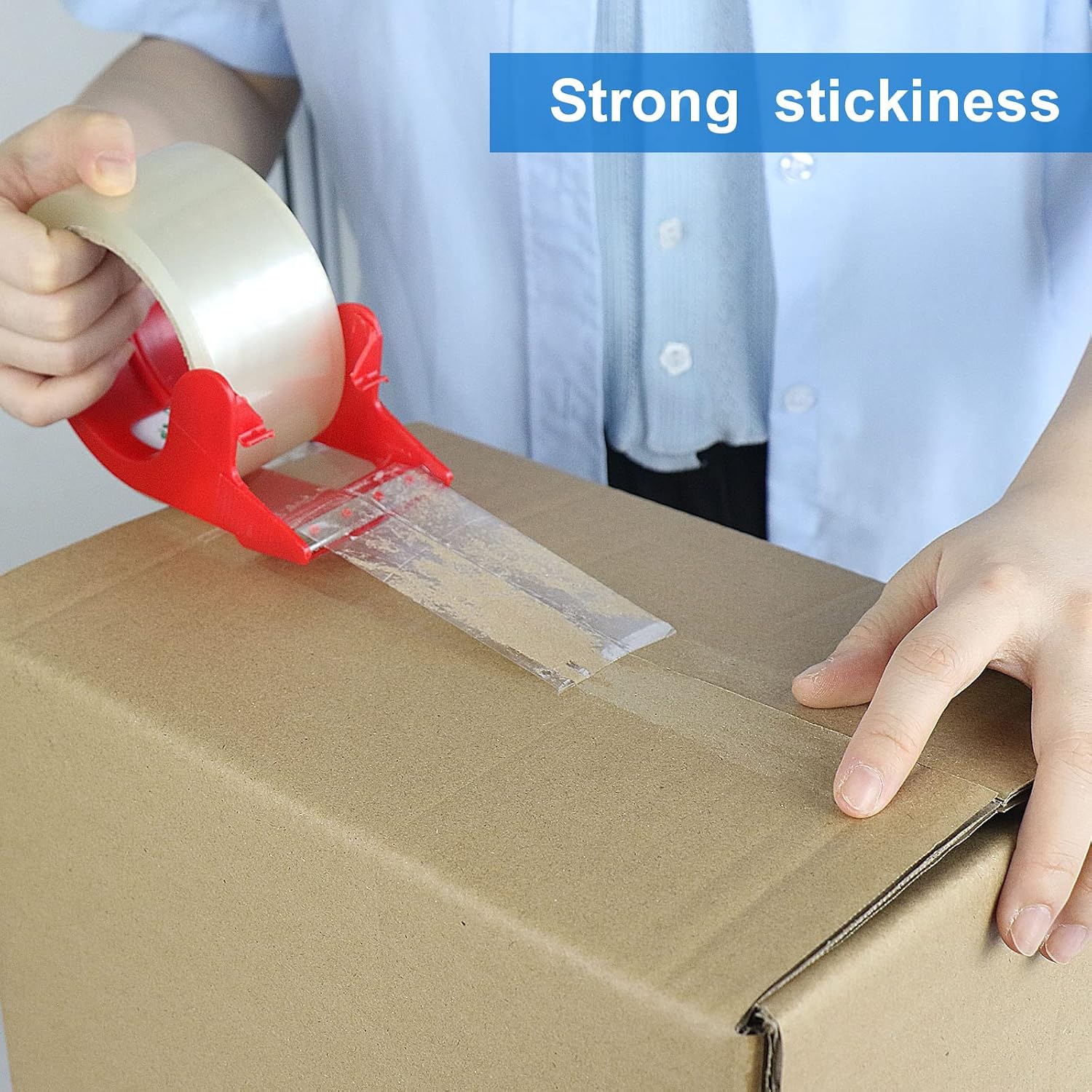 Heavy Duty Clear Packing Tape,2 Rolls with refillable Dispenser,Noiseless Packaging Tape 1.88 Inches x 55