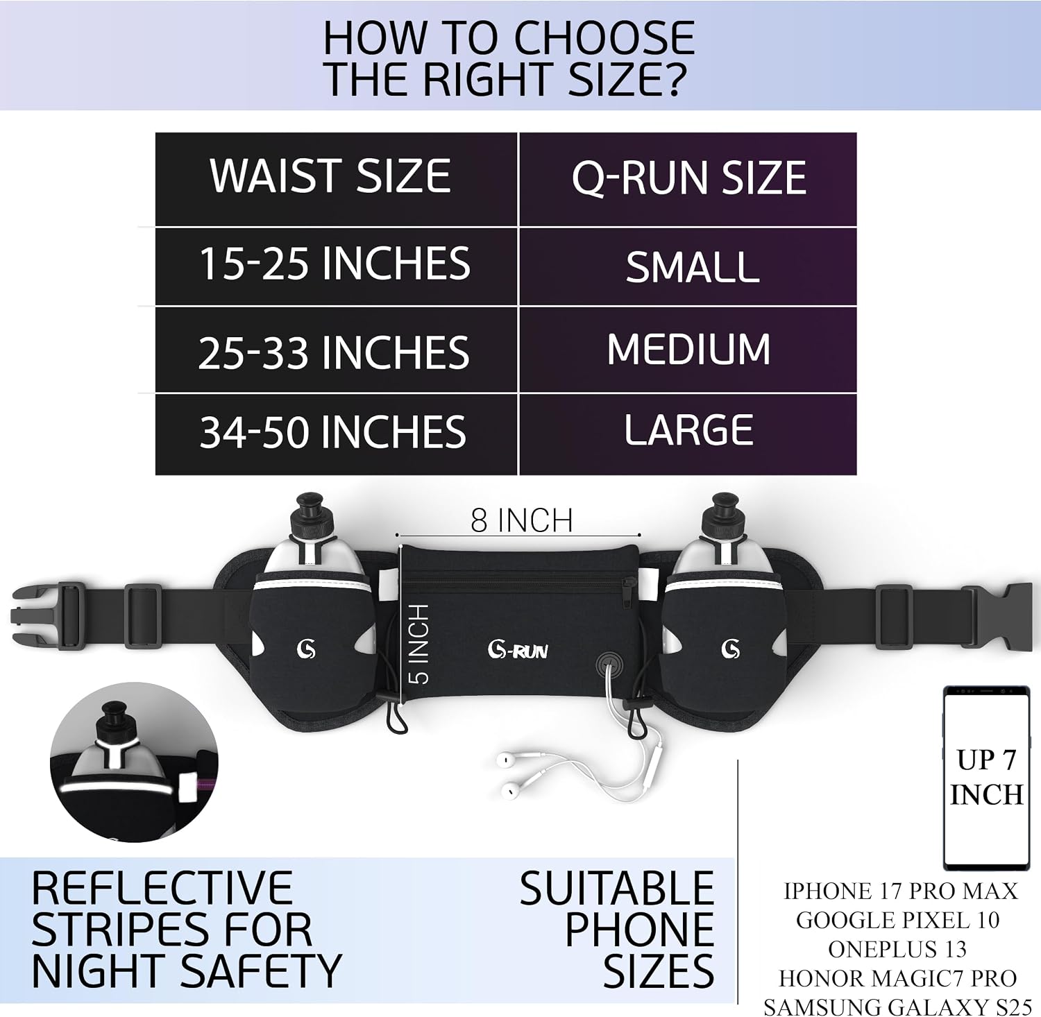 Hydration Running Belt with Bottles - Water Belts for Woman and Men - iPhone Belt for Any Phone Size - Fuel Marathon