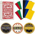 Poker Dealer Kit — Metal Dealer Button Set with 12-Pack Poker Cut Cards & Playing Cards for Texas Hold'em, Blackjack