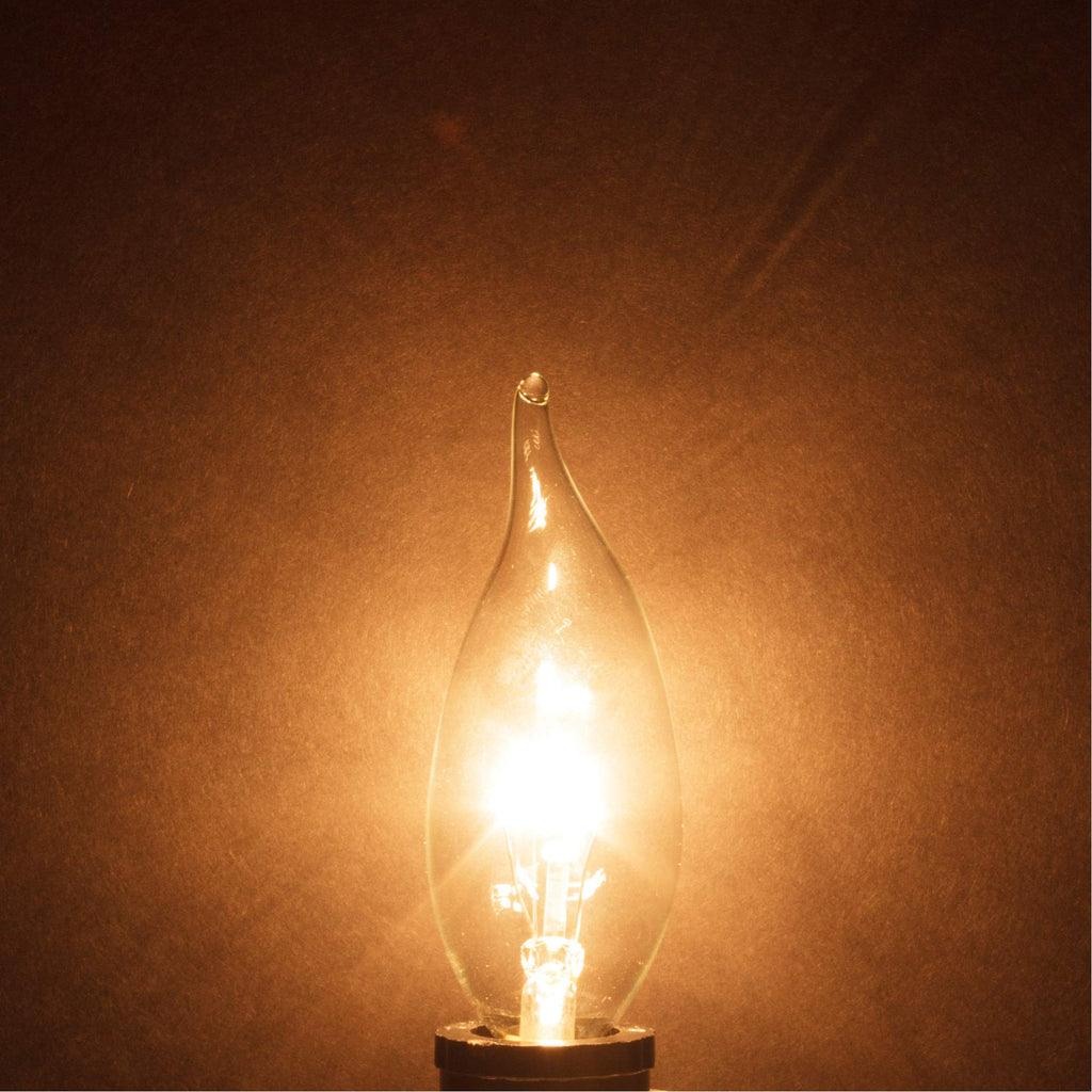 Candelabra Flame Tip Clear CA10 40W E12 Base 120V, 12 Pack