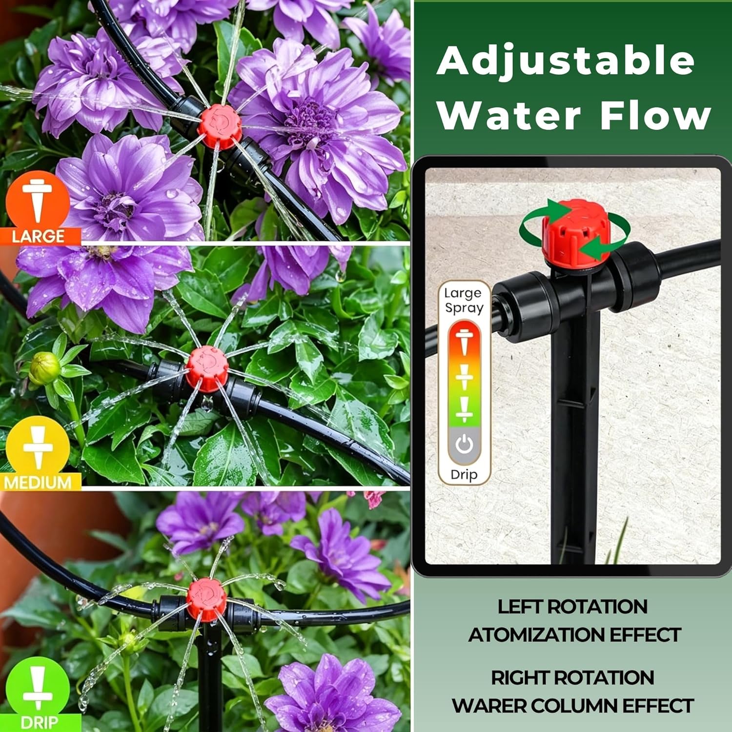 50FT Drip Irrigation System for Starter: Small Garden Quick Connect 1/4" PE Water Tubing Automatic 11Pcs Sprinkler