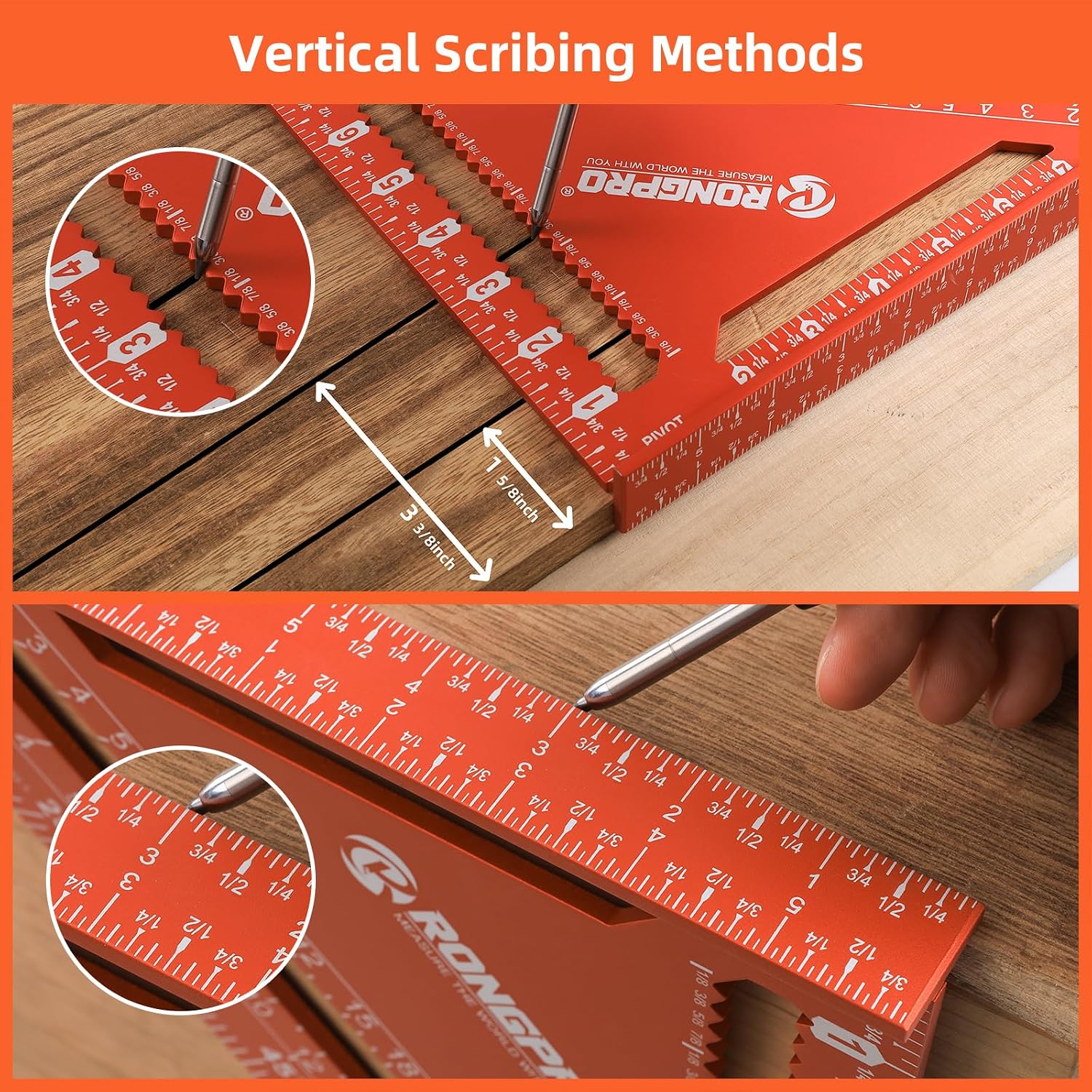 Aluminum Alloy 12in Carpenter Square and 12in Zinc-Alloy Combination Square Set, CNC-Machined with Woodworking