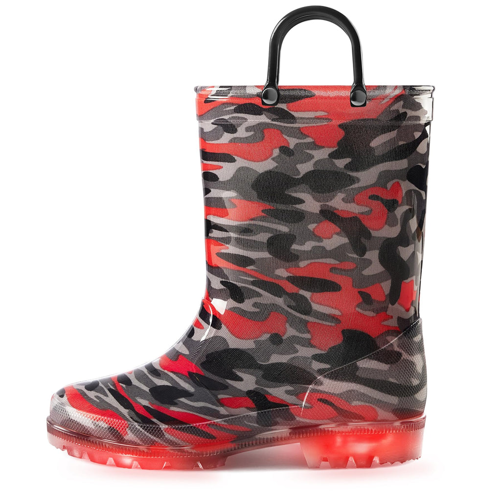 Kid Light up Rain Boot, Black/Red Camouflage
